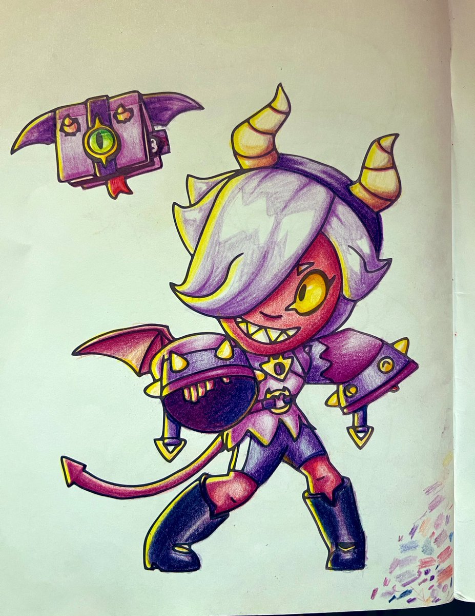 FoxyMudoxy's tweet photo. #BrawlStars #BrawlStarsArt 

Got hold of a children's colouring book while visiting family.

I always drewled over colouring books, but never found any good arguments for getting one.
It's so much fun though! ✨

So here's my late night take on Trixie Colette from Brawl Stars. https://t.co/OerbHXY1R4
