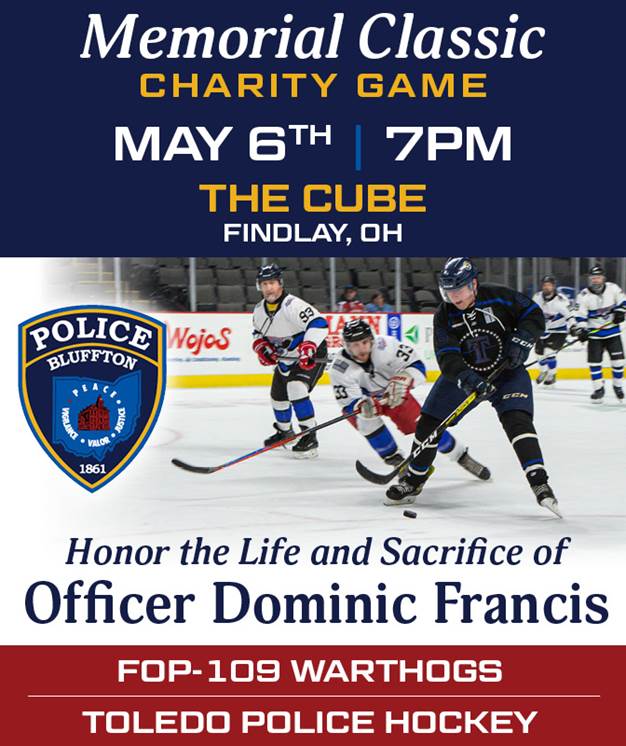 The Cube Ice Arena in <a href="/CityOfFindlay/">City of Findlay</a> welcomes the Hockey Helping Heroes Initiative of the <a href="/ResponderHockey/">1stResponderFaceOff</a> to town on Friday, May 6.

Proceeds benefit the family of Officer Dominic Francis of the Bluffton PD.

Learn more: bit.ly/3LtNBA4