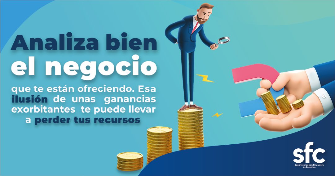 Consumidoresccc's tweet photo. #MeInformoyCuidoMiDinero | No participes en negocios en los que no hay claridad en el origen de las supuestas ganancias, pues éstas provienen únicamente de la vinculación de otras personas y no de la venta de algún bien o servicio #consumidoresccc #SFCsupervisor https://t.co/BsmPGXJeJm