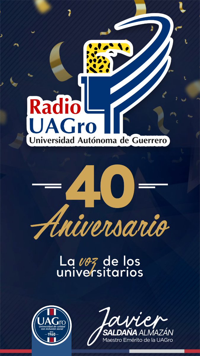 JavSaldana's tweet photo. Envío un abrazo a todos mis compañeros y amigos de Radio UAGro por celebrar un año más de llevar la información de manera veraz y oportuna a la población; muchas felicidades por estos 40 años de historia, lucha y ardua labor.

Dios les bendiga siempre. https://t.co/M09rBCpIhz
