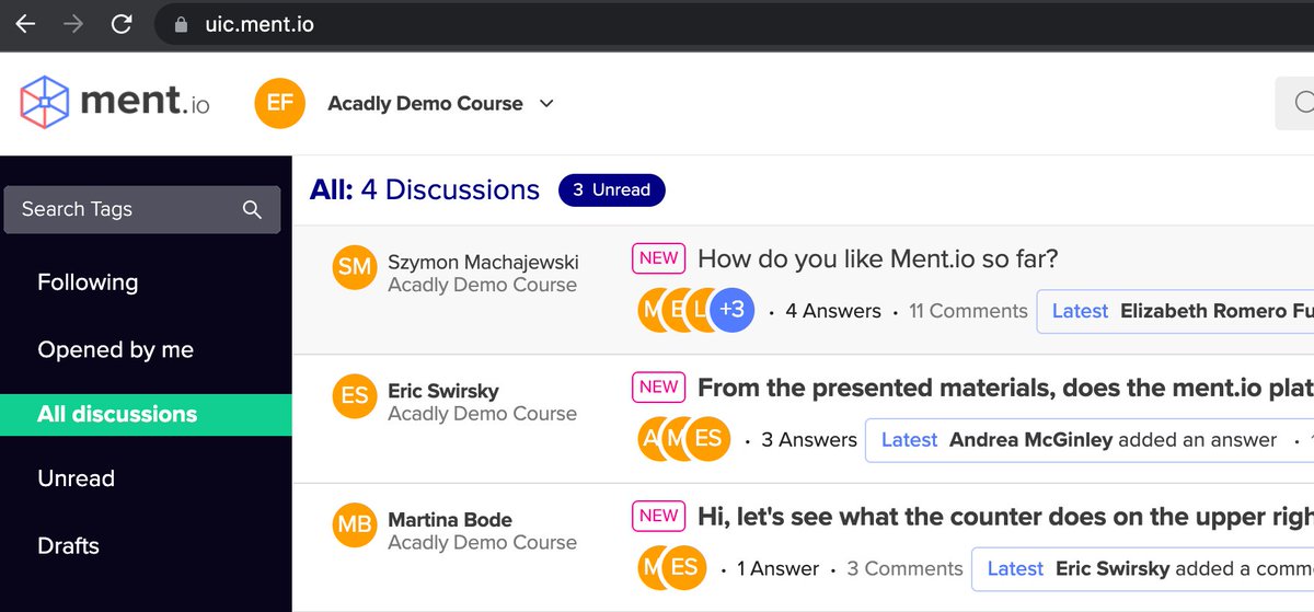 Our first meeting with <a href="/Ment_io/">Ment.io</a> to reimagine online discussions for students at #UIC was a success! Pilot participants left excited thinking of the possibilities to improve #student engagement and analytical skills! @cate_uic #edtech #innovation #highered