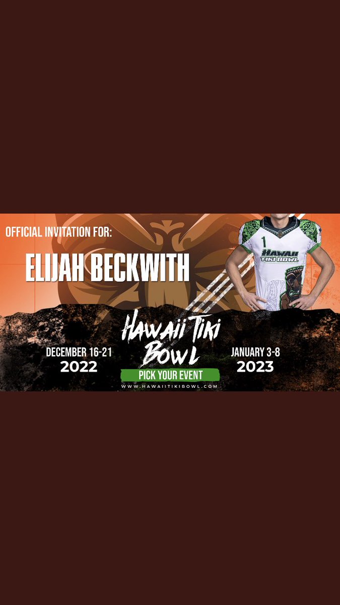 ElijahHBeckwith's tweet photo. Blessed to receive a official invitation to the tiki bowl! https://t.co/3r3JS9izft