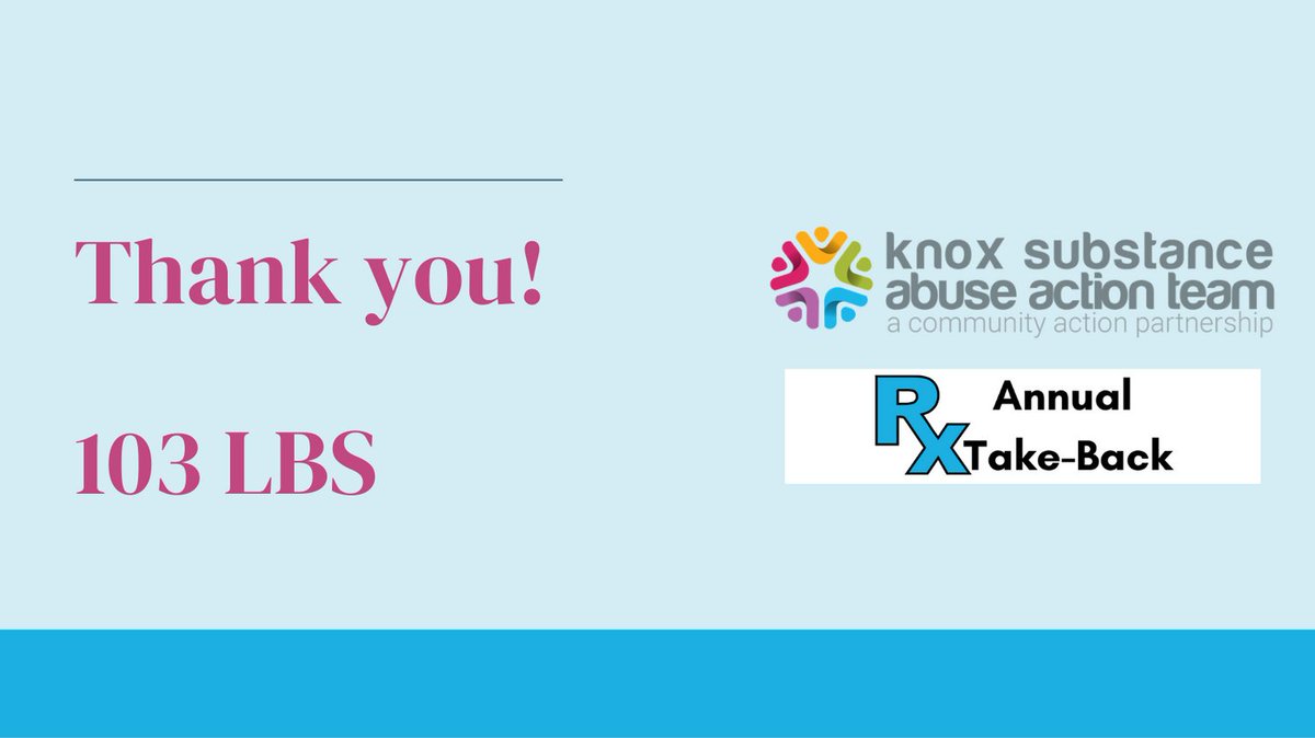 We collected 103lbs of unwanted, unused, and expired medication last Saturday! 

Thank you to all of our volunteers, law enforcement, and those who dropped their medication off at our sites! This day would not be possible without YOU!
