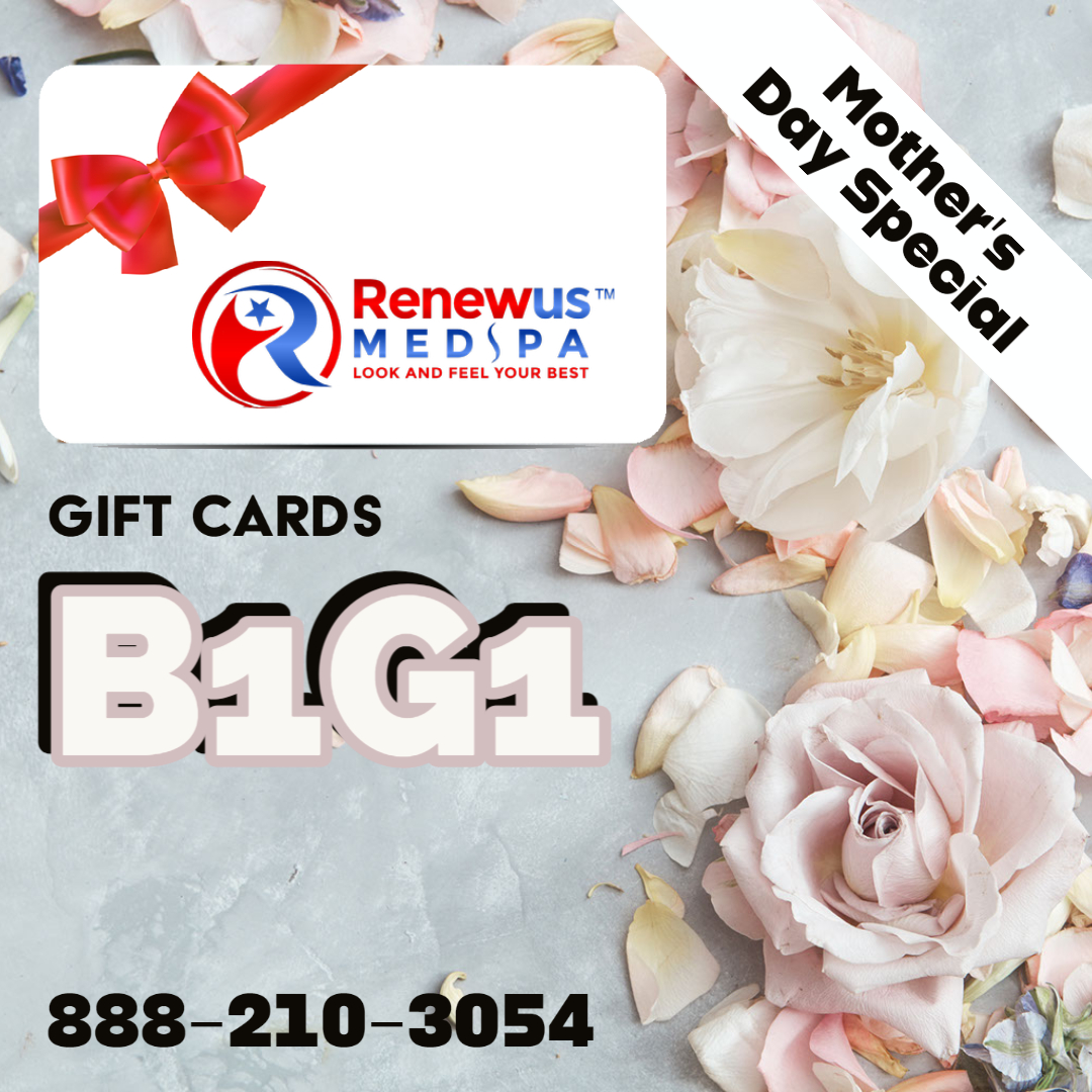 Mother’s Day Gift Card Special!
Give the gift she'll love❤️

BOGO Renewus Medspa Gift Card

**Limit 2 per person.
Offer valid until 5/8

Call to purchase
888-210-3054

#mothersdaygift #medspadeal #botoxfiller #coolsculpting #giftidea #mothersday

@RenewusWC