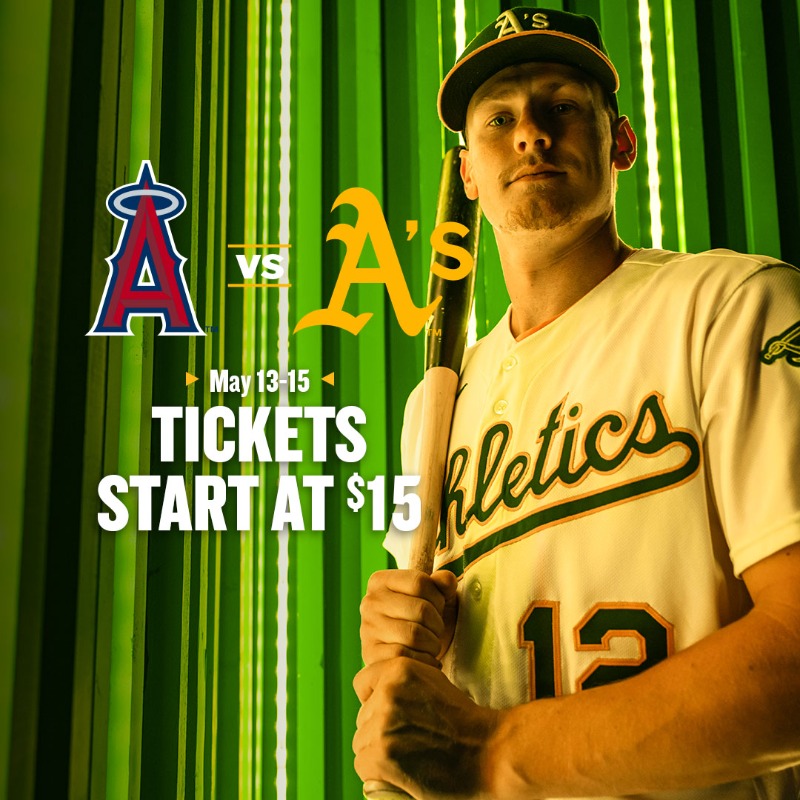 Athletics's tweet photo. Don’t miss Shohei Ohtani, Mike Trout and the Angels take on Pache, Murphy and your A’s in the Town May 13-15!