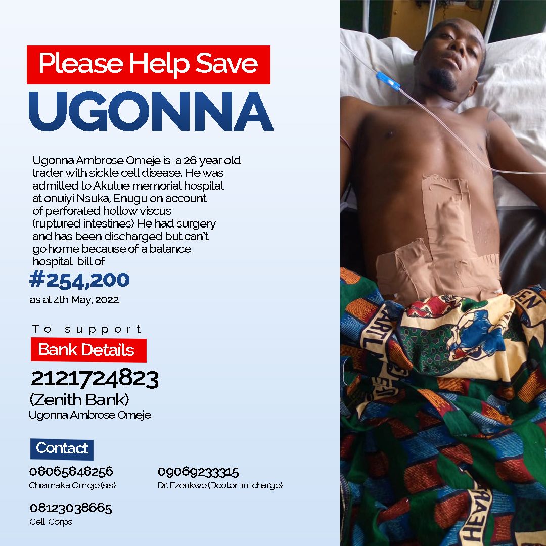 CellCorps's tweet photo. #Cell Corps
Please Help Save Uchenna 

He just had a surgery in order to save his life on account of ruptured intestines but he can't be discharged due to the overwhelming fees of #254,200 he is yet to pay https://t.co/d0vMK7IkBb