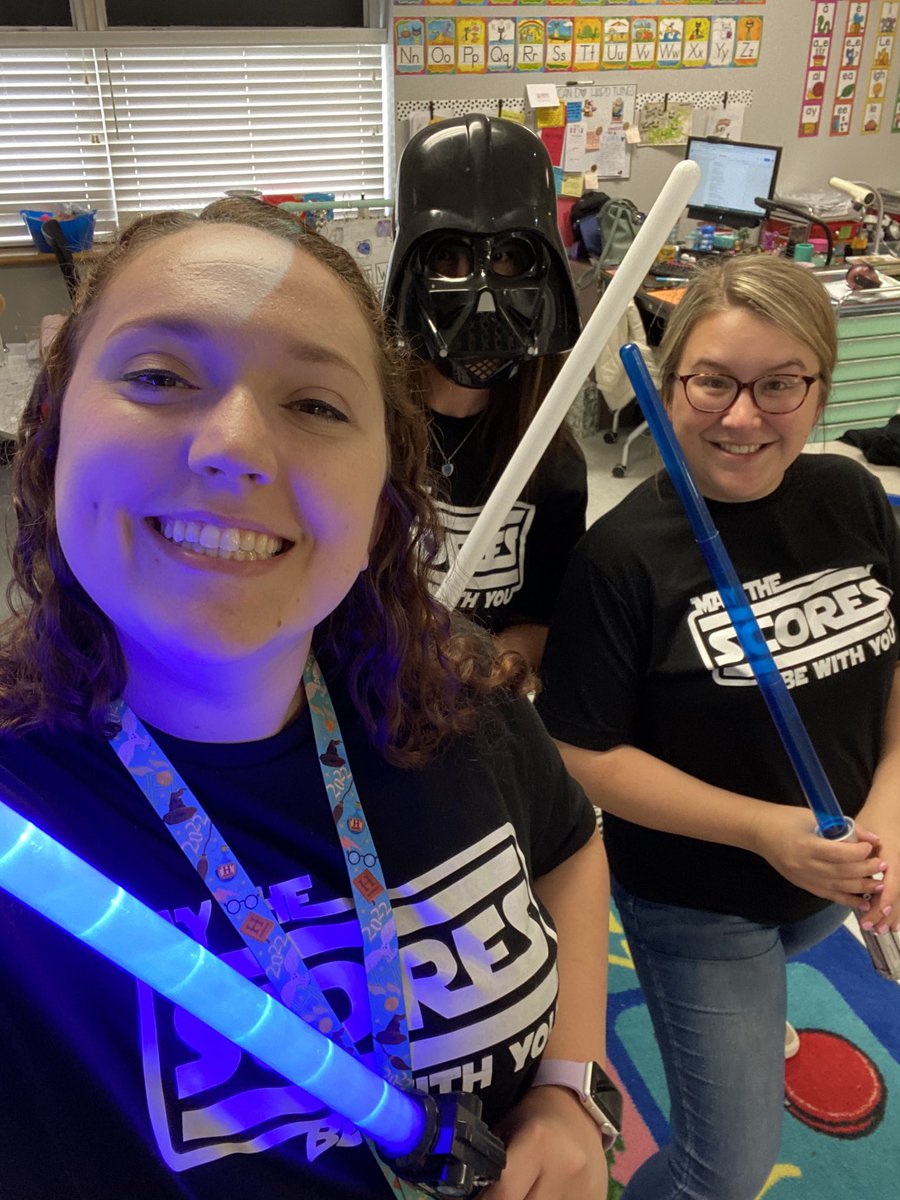 MissBivona1's tweet photo. Playing lightsabers at school is definitely a new one for me. Weโre also twinning! #fowlerBINGO @SassySimm @Alex2Inspire https://t.co/Ppv3EX0v4M