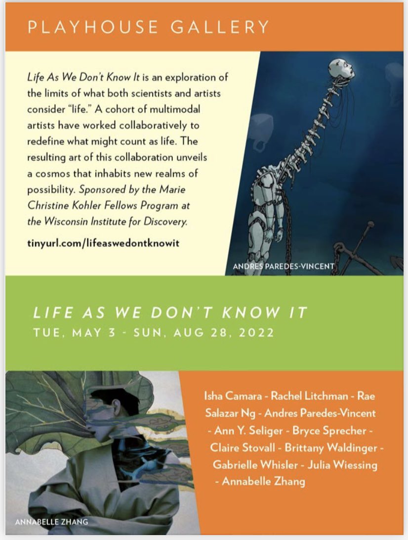 OoLALA at UW-Madison (@uw_oolala) on Twitter photo The "Life As We Don't Know It" science-art fusion gallery is now officially open to the public at <a href="/OvertureCenter/">Overture Center for the Arts</a>'s Playhouse Gallery! The "Life As We Don't Know It" science-art fusion gallery is now officially open to the public at <a href="/OvertureCenter/">Overture Center for the Arts</a>'s Playhouse Gallery!