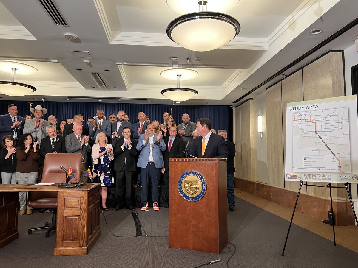 DougDucey's tweet image. In the State of the State, we promised that we would invest more dollars to get the I-10 completion leap-frogged to the front of the priority list. Today, we’re delivering on that promise. 1/