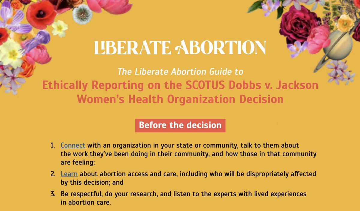 LiberteAbortion's tweet image. If you're reporting on abortion right now, we're urging you to learn about abortion access and care, and be respectful, do your research, and listen to the experts with lived experiences. We created a reporter guide just for you: bit.ly/reporterguide
