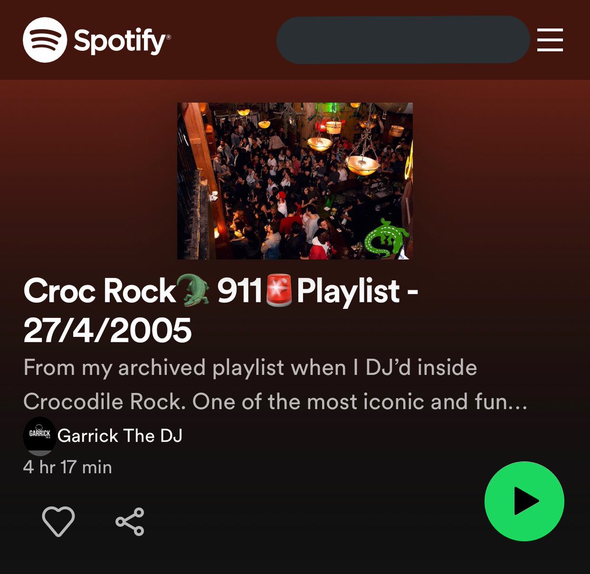 GarrickTheDJ's tweet photo. Hi everyone & good afternoon on this #MayThe4th! Hope you’re all having a great week.
Inviting you to check out my #CrocRock 🐊 911 Wednesday 🚨Playlist from 27/4/2005 (via @Spotify).
@SpotifyCanada #WaybackWednesday #music #Toronto
https://t.co/keEy921JHs https://t.co/0M1Z6RwsBX