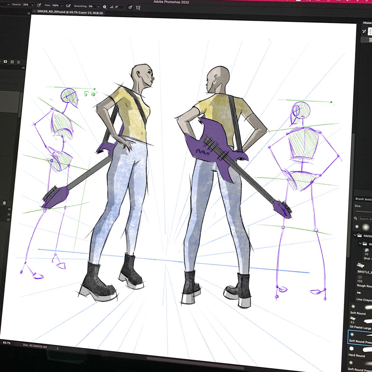 A few more examples of concept sketches drawn for the Lead singer. These are attitude poses to fully explore the Singer’s character as refs for sculpting &amp; modelling in #Blender 3D. More soon ✌️

Want to be part of the design journey? discord.gg/r6W8ZZhDC9

#TheSellOuts