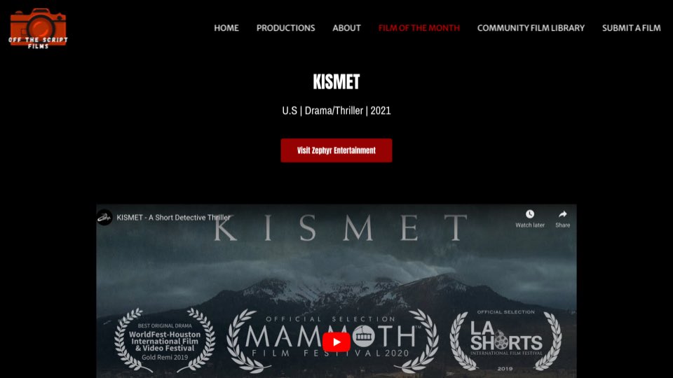 Zephyr_ZEN's tweet photo. Thank you @OTS_films for featuring KISMET as the Film of The Month! 🎥
https://t.co/PTwghQqNKp
Subscribe for more: https://t.co/vCQOjDdHqB
#OffTheScriptFilms #Zephyr #Kismet #Shorts #ShortFilm #IndieFilm https://t.co/4hdEsBGUtM