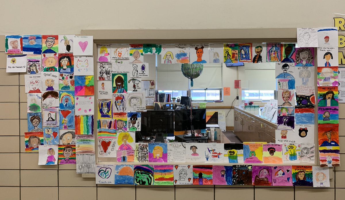 Our amazing Art teacher Mrs. Schroeder had the students draw pictures of their favorite staff members.❤️@NPSchools #GranbyBulldogs