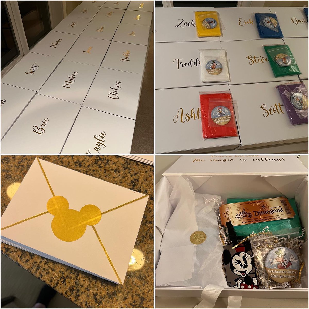 Tomorrow I turn 40 and I can’t wait. To celebrate I invited 19 friends to join me in @Disneyland this weekend with two VIP plaid vest tour guides.
I put together these invites with personalized boxes, M&Ms, buttons, T-shirts, itinerary, luggage tags, tickets, and ponchos. https://t.co/URcBOhSPEv