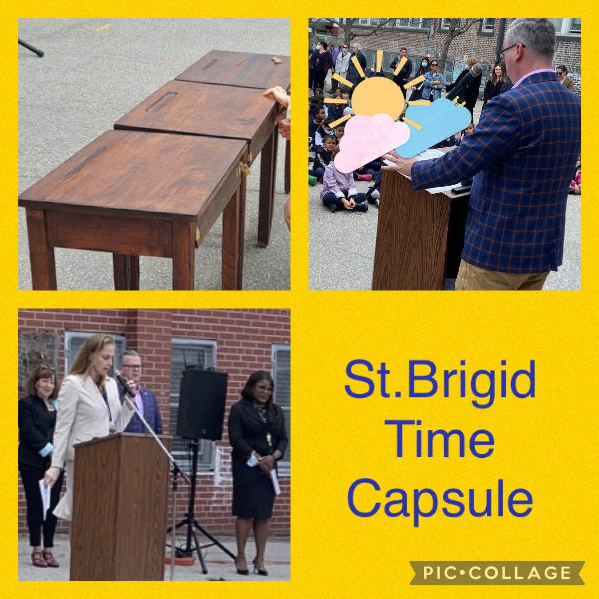 stbrigidtcdsb's tweet photo. @stbrigidtcdsb celebrated our 100th by creating and sealing a time capsule. To be opened on our sesquicentennial in 2071!  Thank you @TCDSBdirector @SOArea6_TCDSB @KennedyTCDSB @StBrigidCSPC for attending our ceremony. https://t.co/VXwGCLTgBm