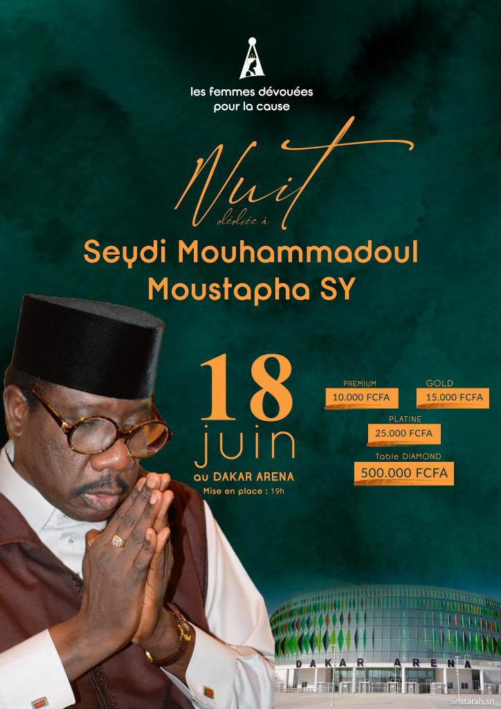femmes_devouees's tweet photo. Nous y sommes !!!!  La deuxième édition de la Nuit Dédiée à Cheikh Seydi Mouhamadoul Moustapha SY organisée par les Femmes Dévouées pour la Cause ce Vendredi 18 Juin à Dakar Arena. 
Le 18 juin, ça ne se raconte pas ça se VIT🤩 https://t.co/3hggzhYVOx