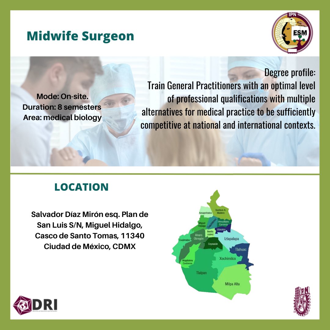 IPN_DRI's tweet photo. Did you know the different degrees offered by ESM? 👩🏻⚕️🩺
#whyIPN #ESM #Medicine #midwives https://t.co/9L58MJLW2z