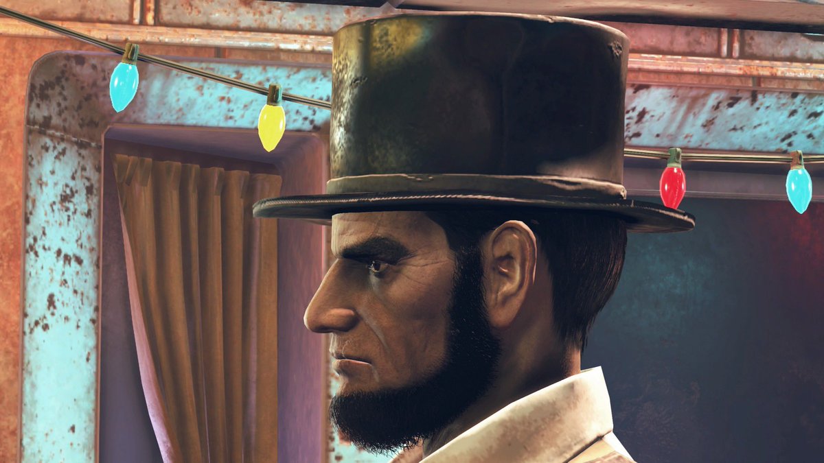 US_President_16's tweet photo. “You - I’m looking for a man. A man I’ve been tracking for many years… a man I suspect to be here, amongst you in Appalachia… and I shan’t rest until I find him…”

*places photo down*

“Tell me… Have you seen this man?” 
#Fallout #Fallout76 #Bethesda #photomode #Lincoln #USA https://t.co/9b1HAaoO0F