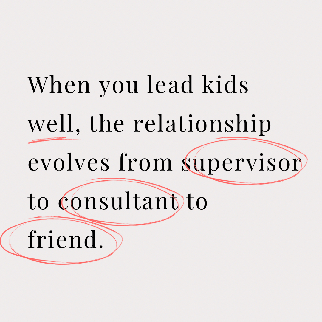 TimElmore's tweet photo. When you lead kids well, the relationship evolves from supervisor to consultant to friend. https://t.co/ShUSK76C8O