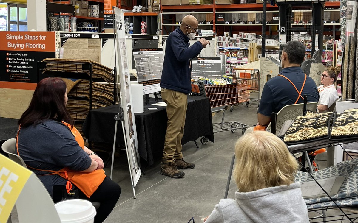 SusanCortese's tweet photo. Specialty Tuesday @HomeDepot. Thank you for your partnership Everett! #theboldlookofkohler #DrivingLeadsAndMeasures #Goal Increase #AssociateInvolvement #LeadsInSalesWin #PatchogueHDStrong 🧡 https://t.co/s8xI6FkGCl