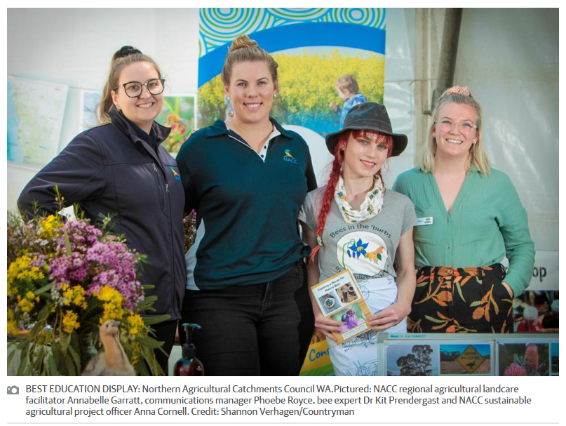 BeeBabette's tweet photo. Congrats to NACC for winning Best Educational Display at the Mingenew Midwest Expo!! Was a buzz being part of it 😃
You can grab a copy of Creating a Haven for Native Bees for emailing me at kitprendergast21@gmail.com
@NACC_NRM 
#bees #agriculture #sustainability #savethebees https://t.co/BowSEEK3KN