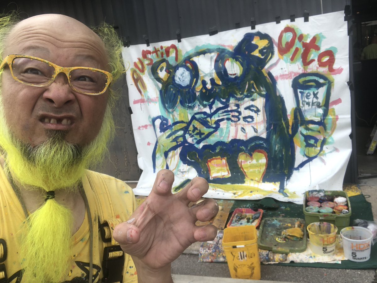 peeyellow's tweet photo. Austin, TX and Oita, JPN!!!!Sister city!!!!!!!!!!!! Cheers and Kanpai!!! #Austin #Texas #oita #大分市 #大分 #オースティン #art #mural #painting #livepainting #streetart #popart #peelanderz #peelanderyellow #AOSCC https://t.co/26QjGvZp3G