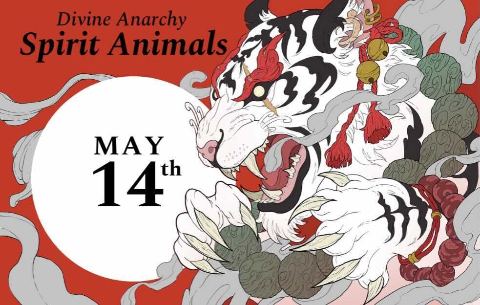 divineanarchy's tweet photo. The Byakko is a white tiger with the character 王 (meaning king) on its forehead, which represents its identity as the king of the beasts.

Spirit Animal Collection dropping 5/14!

Mark your calendars! https://t.co/8CJ2wCkFJm