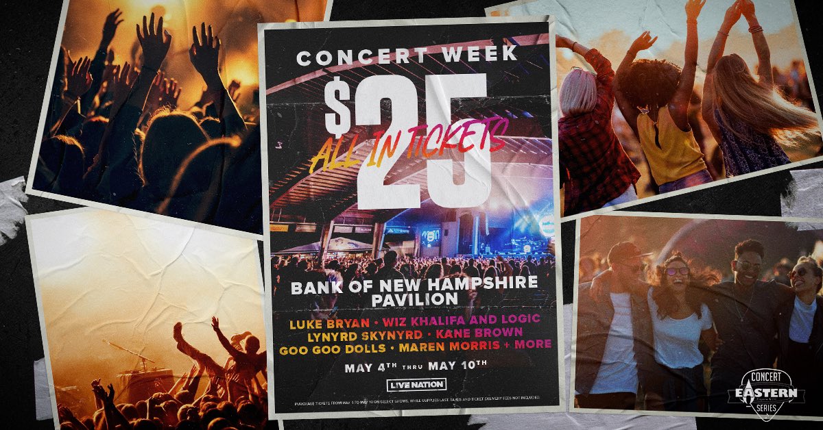 Eastern1932's tweet photo. Love music? Love live shows? Love summer? This is the post for you! @LiveNation #ConcertWeek is here! Get $25 all-in tickets to select shows @BankNHPavilion! #lovinitlive #easternconcertseries
Offer valid through May 10th/while supplies last.
https://t.co/3XrWjSyCGu https://t.co/OxsE2a6qIv