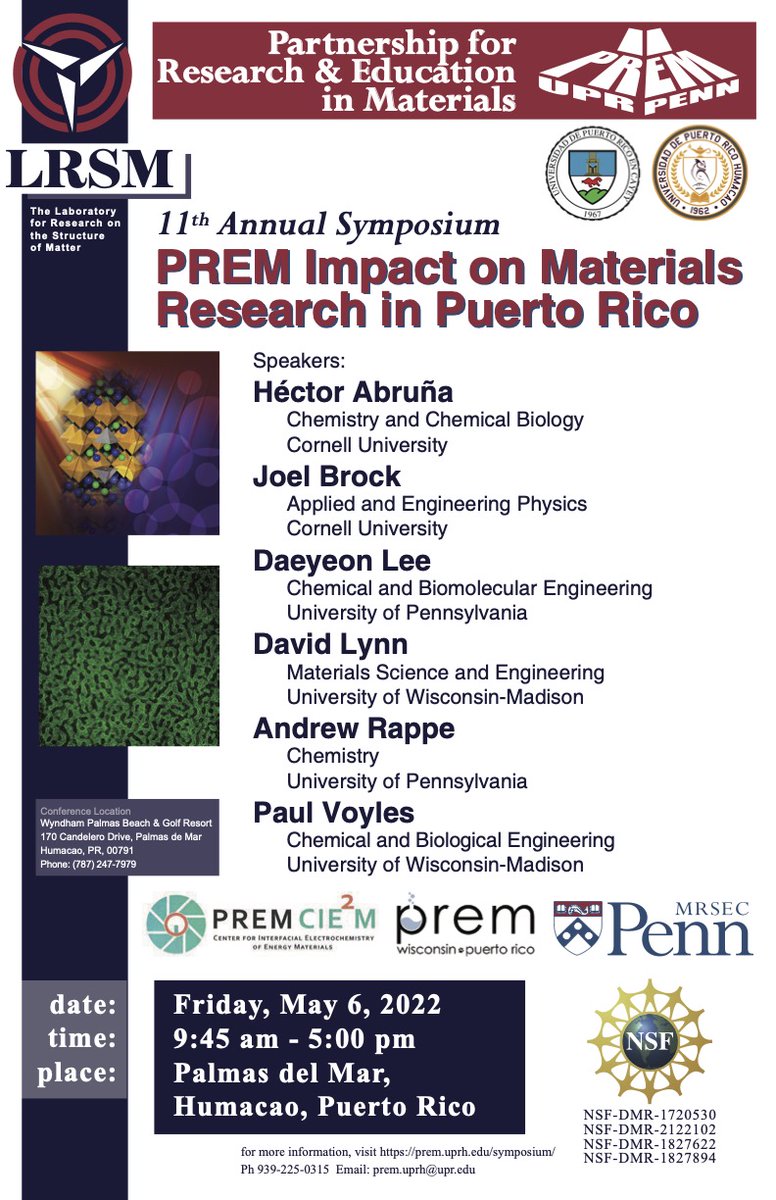 JorgeColon's tweet photo. All 3 @NSF #PREM programs in Puerto Rico,  @premuprh, the one @uprm and the one @uprrp #CIE2M, are joining forces to hold our first ever joint symposium this Friday, helping to advance materials science research on the island. Thanks to Drs. Idalia Ramos and @genevo. @Cienciapr https://t.co/4p2eMdgWcP