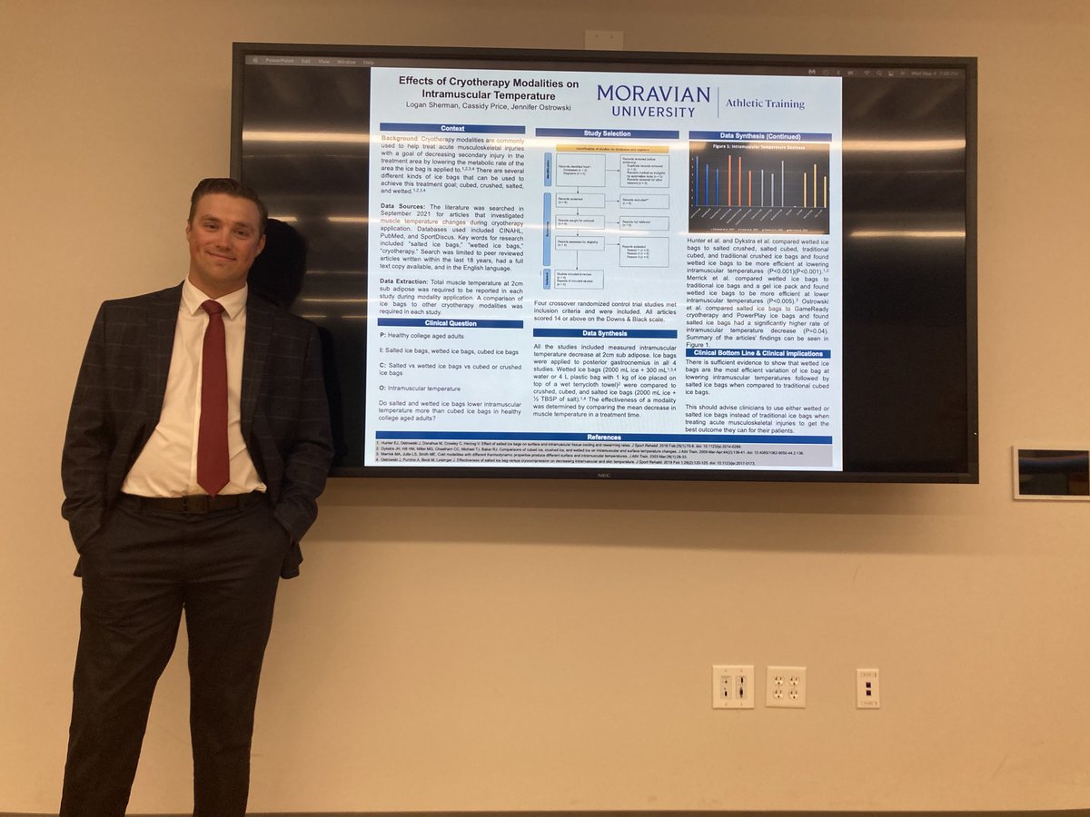 Nice to see one of our ⁦<a href="/MoravianU/">Moravian University</a>⁩ Athletic Training students ⁦<a href="/shermanator0629/">Logan Sherman</a>⁩ presenting his research poster tonight!
