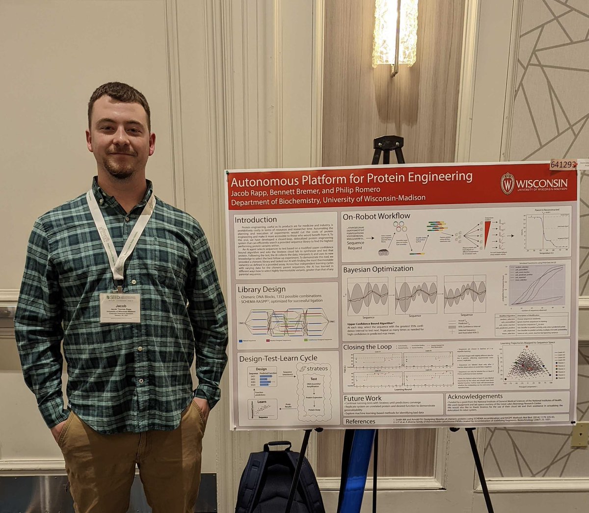 The Romero Lab has had a blast thus far at #seed2022 in Arlington! Check out a couple of our students posters to learn more about our research! #synbio #proteinengineering #research