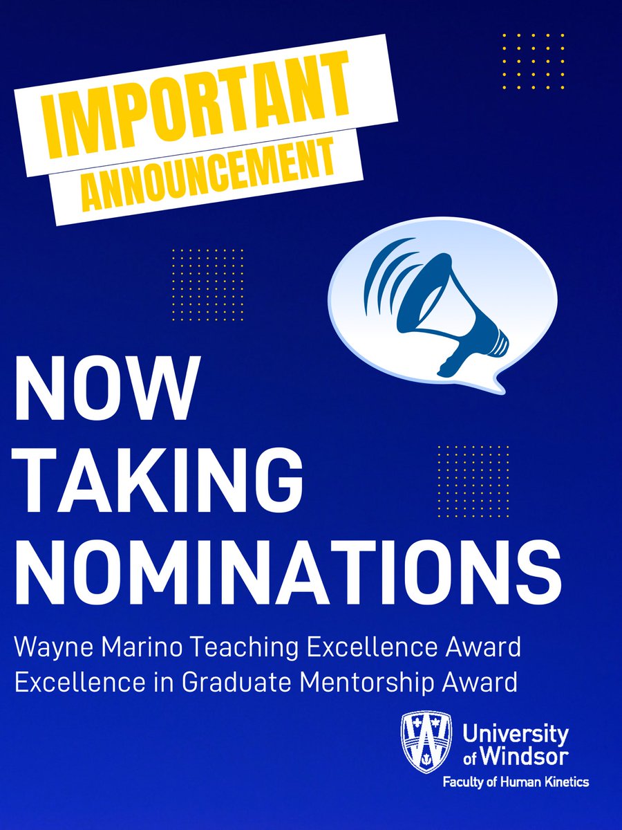 uwinkinesiology's tweet photo. HK current students and alumni!
It is time for nominations for Faculty of Human Kinetic Awards! We encourage you to make a nomination for a faculty member you believe deserves it! You will find the email with all of the nomination information!
#hkfam #uwinkin https://t.co/xLUHCfwiuk