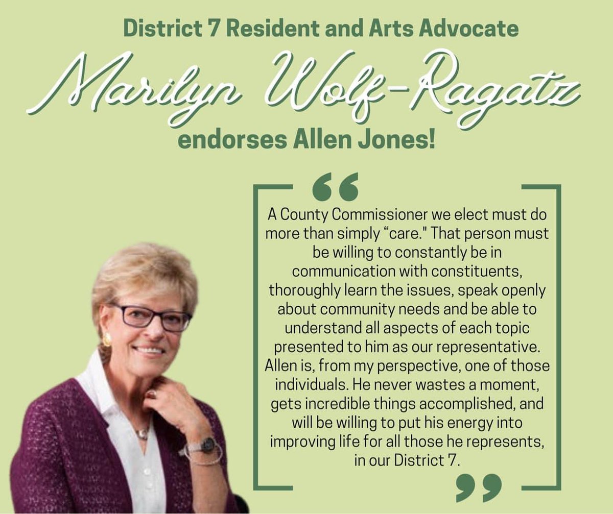 Allenfor7's tweet photo. Marilyn Wolf-Ragatz is heavily involved in our community— a retired educator, SPLOST committee member, and a fierce advocate for the arts, just to name a few— and is a resident of District 7. I’m honored to have her support! #AthensGa https://t.co/SDnDkO0ihL