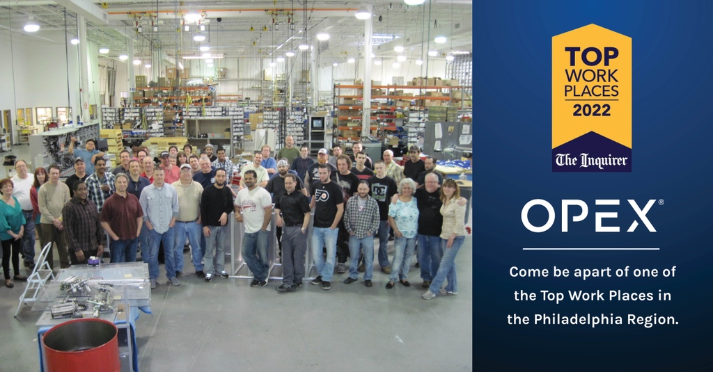 OPEXcorporation's tweet photo. We're excited to announce OPEX has been officially named as one of the Philadelphia regions' 2022 Top Workplaces for large companies. 

Read more: https://t.co/E5mZZoV4bK

#OPEX #TopWorkplace #careers #hiringnow https://t.co/bDkKnpmmnO
