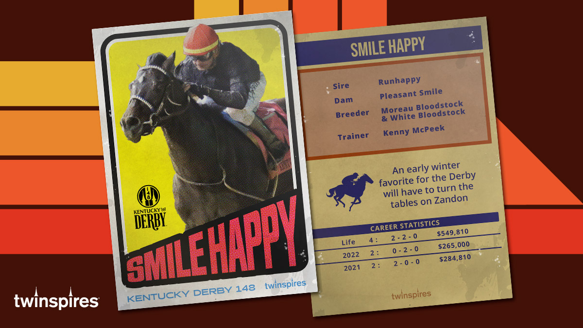 TwinSpires's tweet photo. #SmileHappy's gonna try and turn the tables on ML favorite #Zandon in Saturday's #KyDerby.

Can he get it done for @KennyMcPeek? 

Pin if the #Runhappy colt is your pick! https://t.co/52GTgSfSBv
