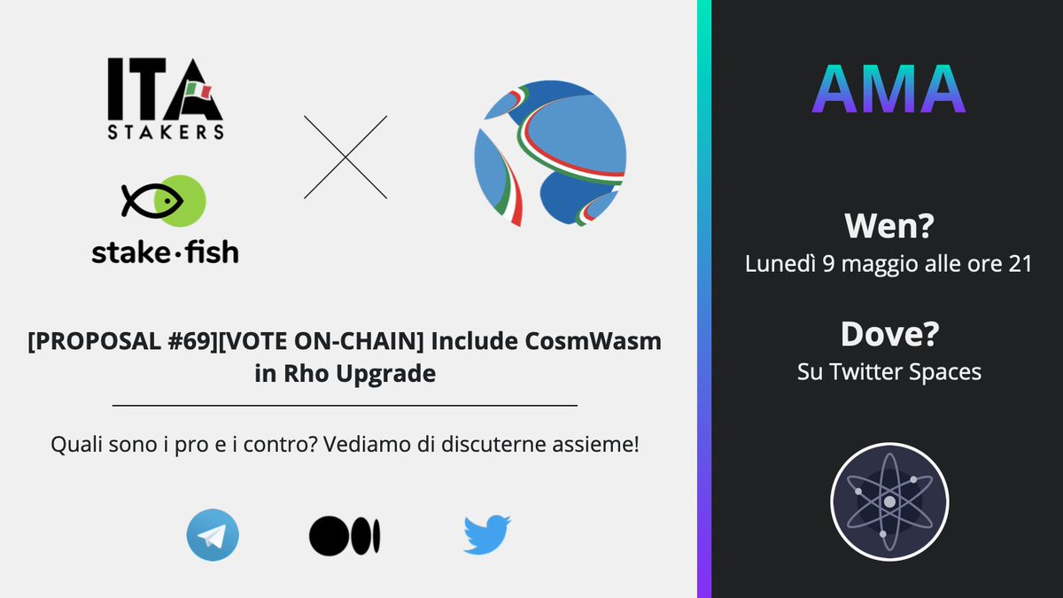 1/🧵 Ciao #LUNAtics, 
avete già pensato a cosa votare nella PROP 69 di Cosmos? Cerchiamo di capirci qualcosa di più con <a href="/ItaStakers/">ITA Stakers</a> e <a href="/dimiandre/">dimi 🦙</a> 🎙️ #AMA

Cos’è #CosmWasm? Perché è così importante questa proposal?