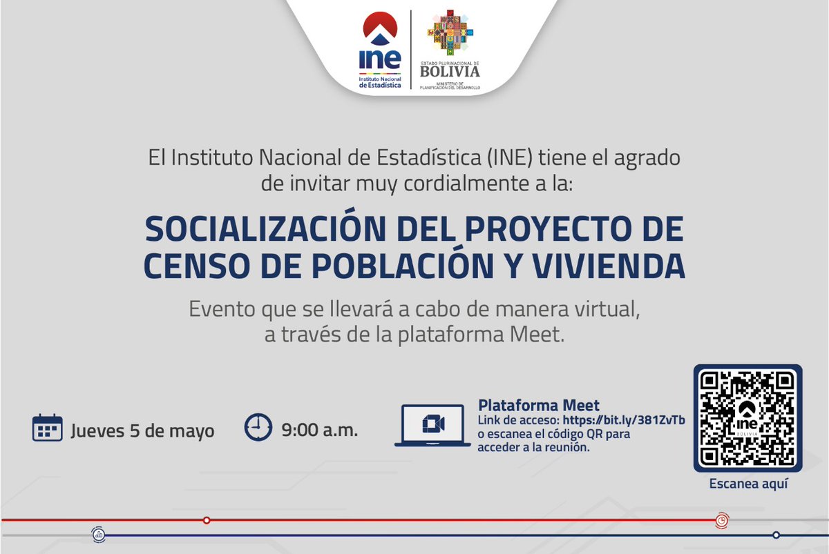 INE_Bolivia's tweet photo. Te invitamos a participar de nuestra socialización del proyecto del Censo de Población y Vivienda https://t.co/6iXaOve805