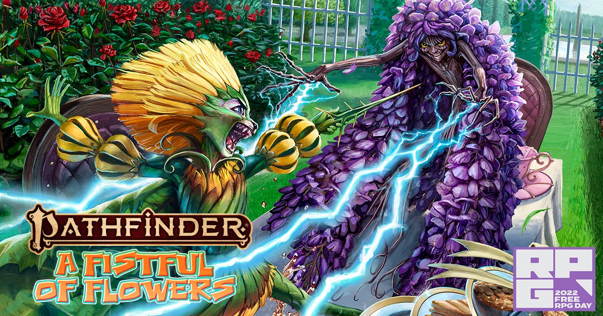 FreeRPGDay's tweet photo. 🎇Publisher Spotlight: @paizo 🎇

🌷 A Fistful of Flowers is a short #Pathfinder adventure that takes a band of leshy heroes out of the forest and into that most dangerous of locations—a fancy tea party...!

🎲https://t.co/WJr7VDGc25

#FreeRPGDay #FreeRPGDay2022 https://t.co/S0p6xE2Hob