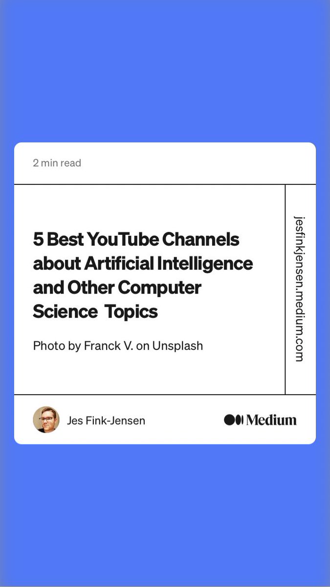 jfjensen78's tweet photo. “5 Best YouTube Channels about Artificial Intelligence and Other Computer Science  Topics” by me…
https://t.co/qgMH0BmqdD https://t.co/kVDQ2Q93ZG