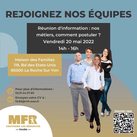 VITALIYannick's tweet photo. Le 20 mai réunion d’information sur les différents métiers en MFR ! 
L’occasion de découvrir nos valeurs, nos métiers et comment postuler pour rejoindre nos équipes. 
▶️ Inscrivez-vous dès à présent, à partir de ce lien : 
https://t.co/DEsXQquQ4V

Infos : https://t.co/zMBO8F3SSX https://t.co/dICcAtvL9g
