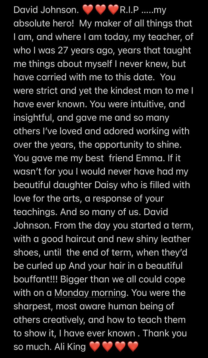 Our friend Alison King, who has no social media accounts, wanted me to post this on her behalf. She adored David Johnson so felt like she need to put this out there x