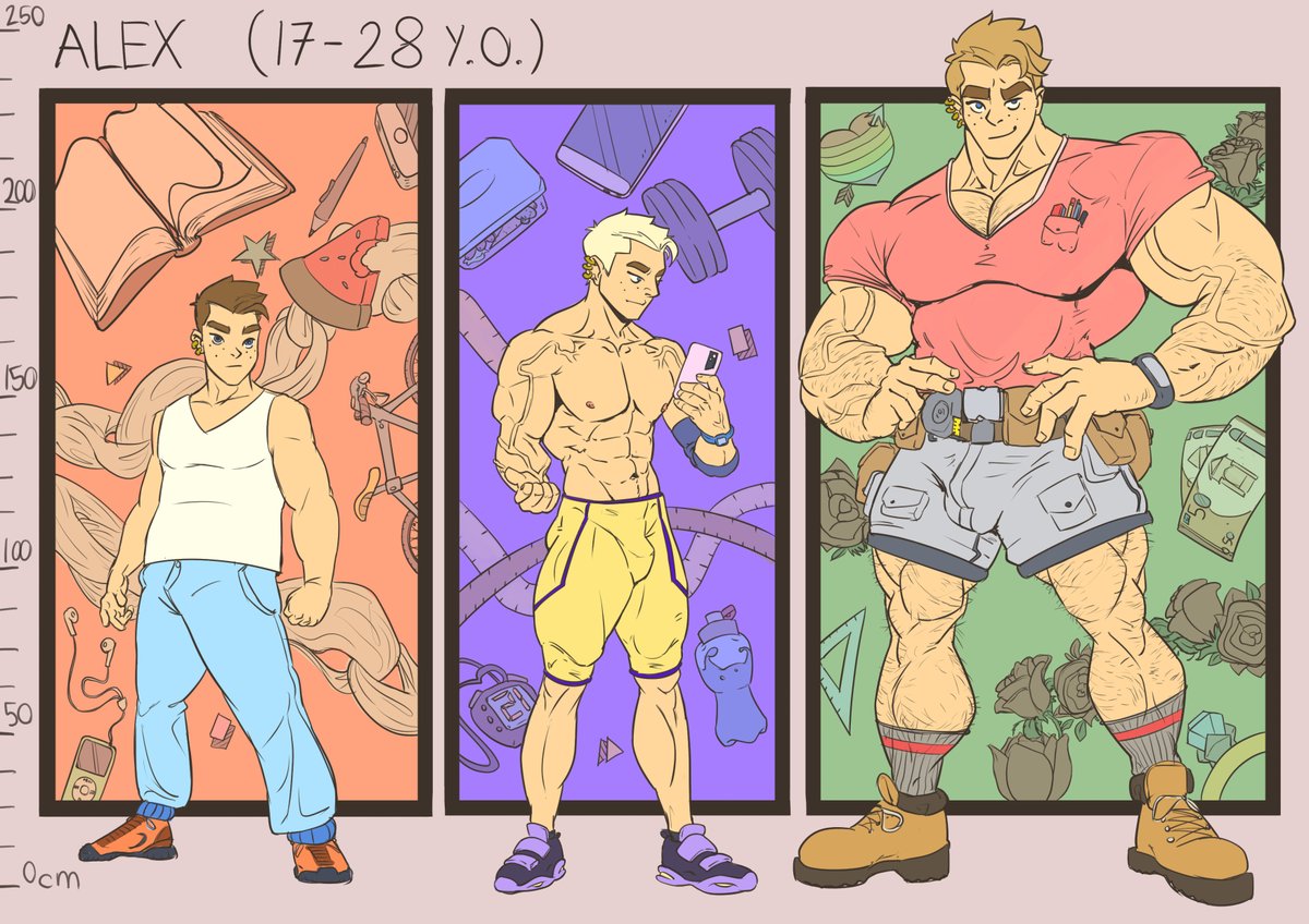 mygetawayart's tweet photo. This is a very personal piece for me bc Alex is *extremely* self-insert. Wonder if yall get shocked more by the fact that he hasn't always been a massive hunk or that he's not a natural blonde 😆😆 #muscleart #bara #gay #yaoi #characterdesign #story #oc https://t.co/2U2lXU8KOz