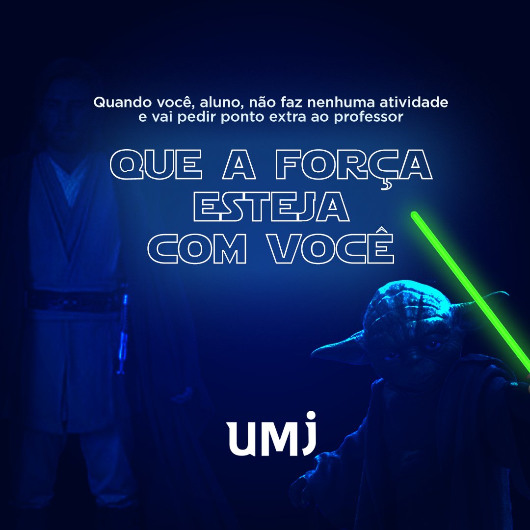 umjoficial's tweet photo. Um Jedi me contou que hoje é celebrada uma data bem importante no mundinho geek 👀, não poderíamos ficar de fora né?
___________
 #queaforcaestejacomvoce #alunos #graduacao #starwars #maythe4th #professores #vestibular https://t.co/F3lBgNIPqo