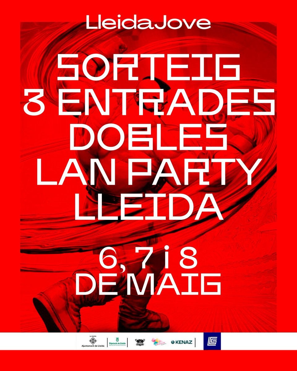 lleidaJove's tweet photo. 🔥 Sortegem 3 entrades dobles per a la Lan Party Lleida!!!

Bases de Participació:

1. Follow + RT @lleidaJove i @Gamesportsllei1
2. Cita a una amiga o amic amb qui t'agradaria venir

Sorteig possible gràcies a @Gamesportsllei1 

@kenazesports @lleidajove @ajuntamentdelleida https://t.co/ithlXe4Yyf