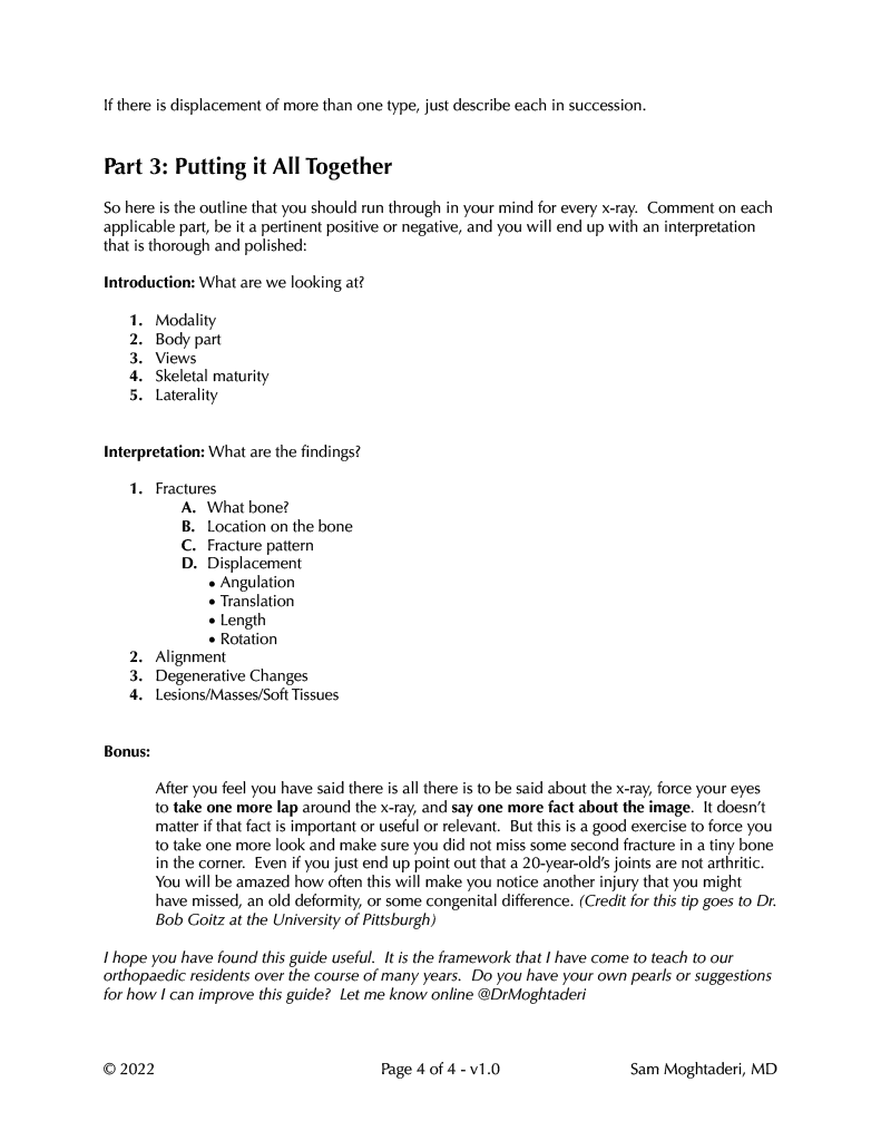 The #OrthoMatch2023 Sub-I Season is almost here, and as all of you go out onto your rotations I thought it would be a good time for me to write down &amp; share some of the tips I teach our residents.

Here is my "Guide to Reading Orthopaedic X-Rays", v1.0

slideshare.net/SamMoghtaderi1…