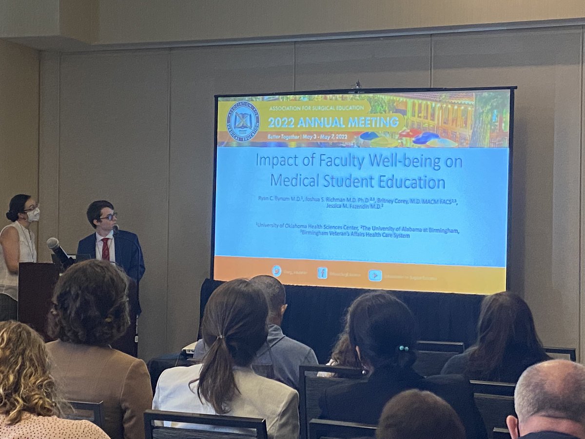clbuonpane's tweet image. Amazing presentation by @bynum_ryan on the impact of faculty wellbeing on medical student education @britneycoreymd @OU_Surgery @Surg_Education #SEW2022
