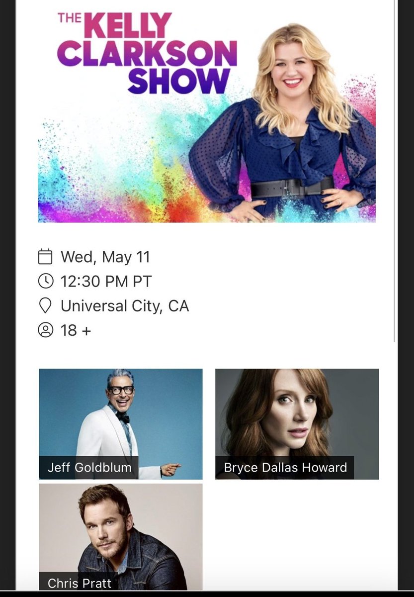 BDHnetwork's tweet photo. #TVAlert | @BryceDHoward will be filming an episode of The Kelly Clarkson Show on May 11 along with Chris Pratt and Jeff Goldblum for Jurassic World Dominion! We'll have full coverage and the full video up asap per usual! #brycedalladhoward https://t.co/HWgM07Skxr