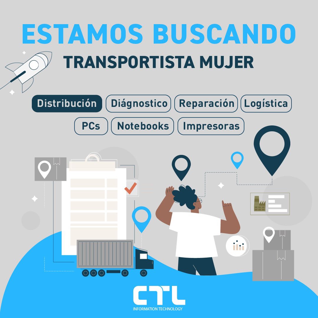 👱🏻‍♀️ 👩🏽 En CTL estamos buscando armar un nuevo equipo de trabajo de Transportistas Mujeres, que se va a integrar a nuestra área de Depósito y Logística. ¡Sumate!
📩 ¡Envianos inbox o mail a rrhh@ctl.com.ar con tu CV!

#búsquedaboral #ctl