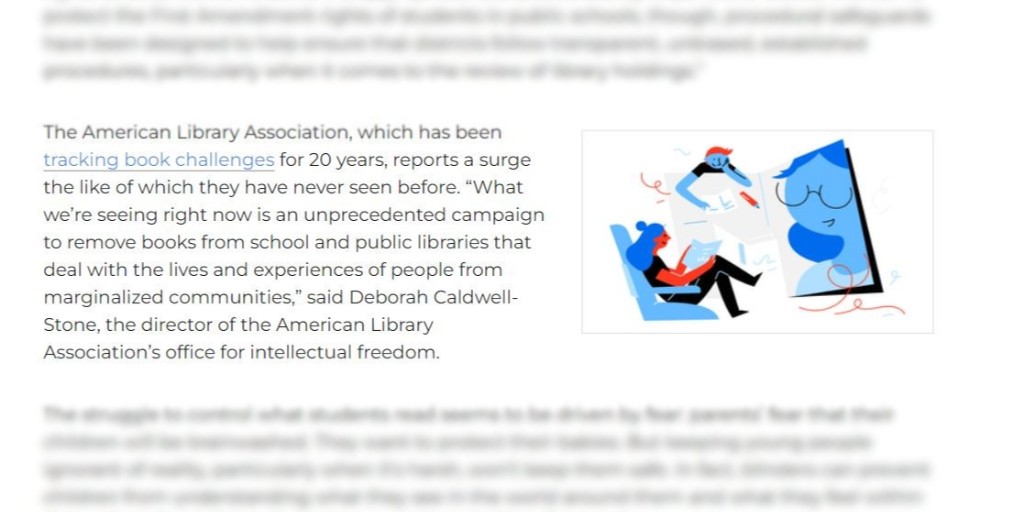WRITE_Center's tweet photo. "We need to talk about book bans." That is the title of our new blog by guest blogger, @CarolJago! Read her blog on the danger of book bans at https://t.co/kRv2X64wsd https://t.co/NET2MsHuPf